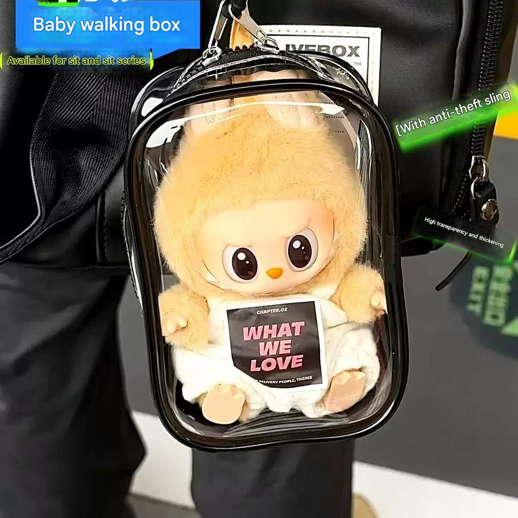 [Transparent protective case] Labubu second and third generation Labubu sitting party doll strolling small square box - URANBATO