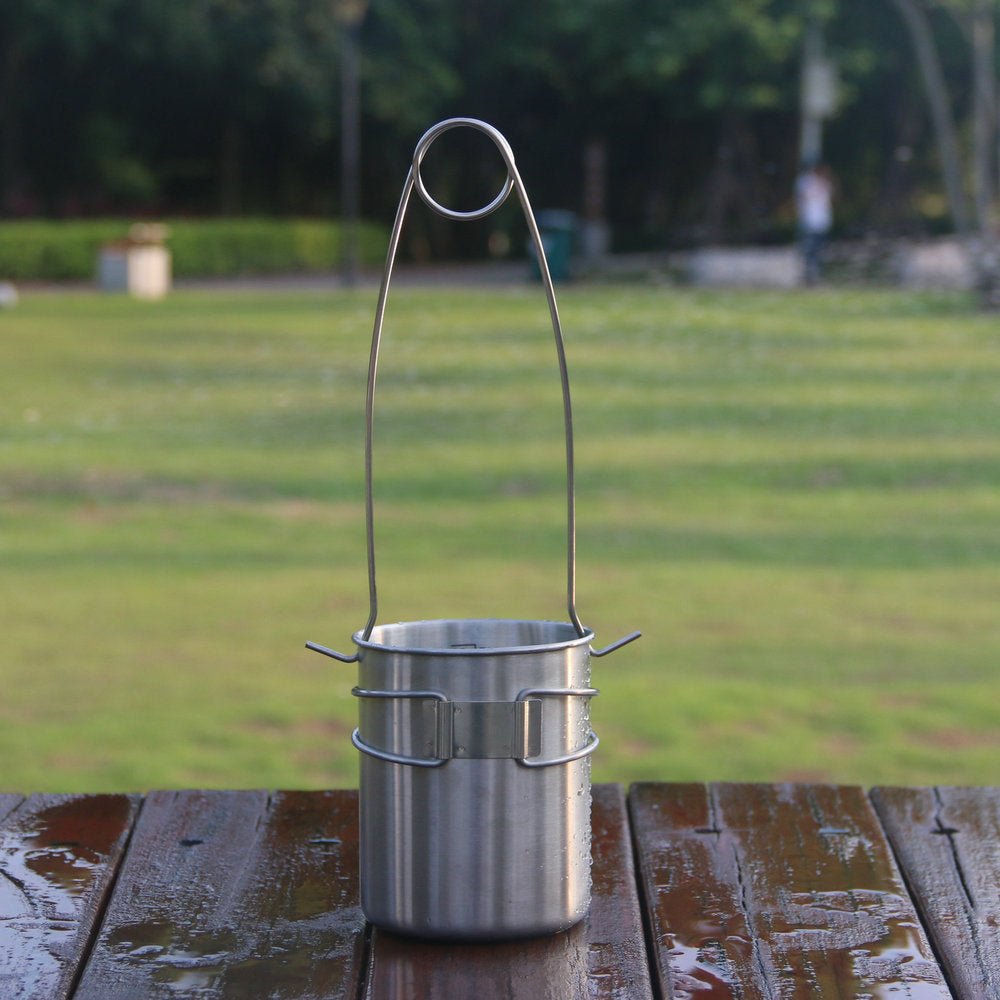 Uranbato Camping 1L stainless steel kettle + 750ML stainless steel folding water cup set, outdoor coffee cup with fish mouth support, camping water and rice boiling kettle set - URANBATO