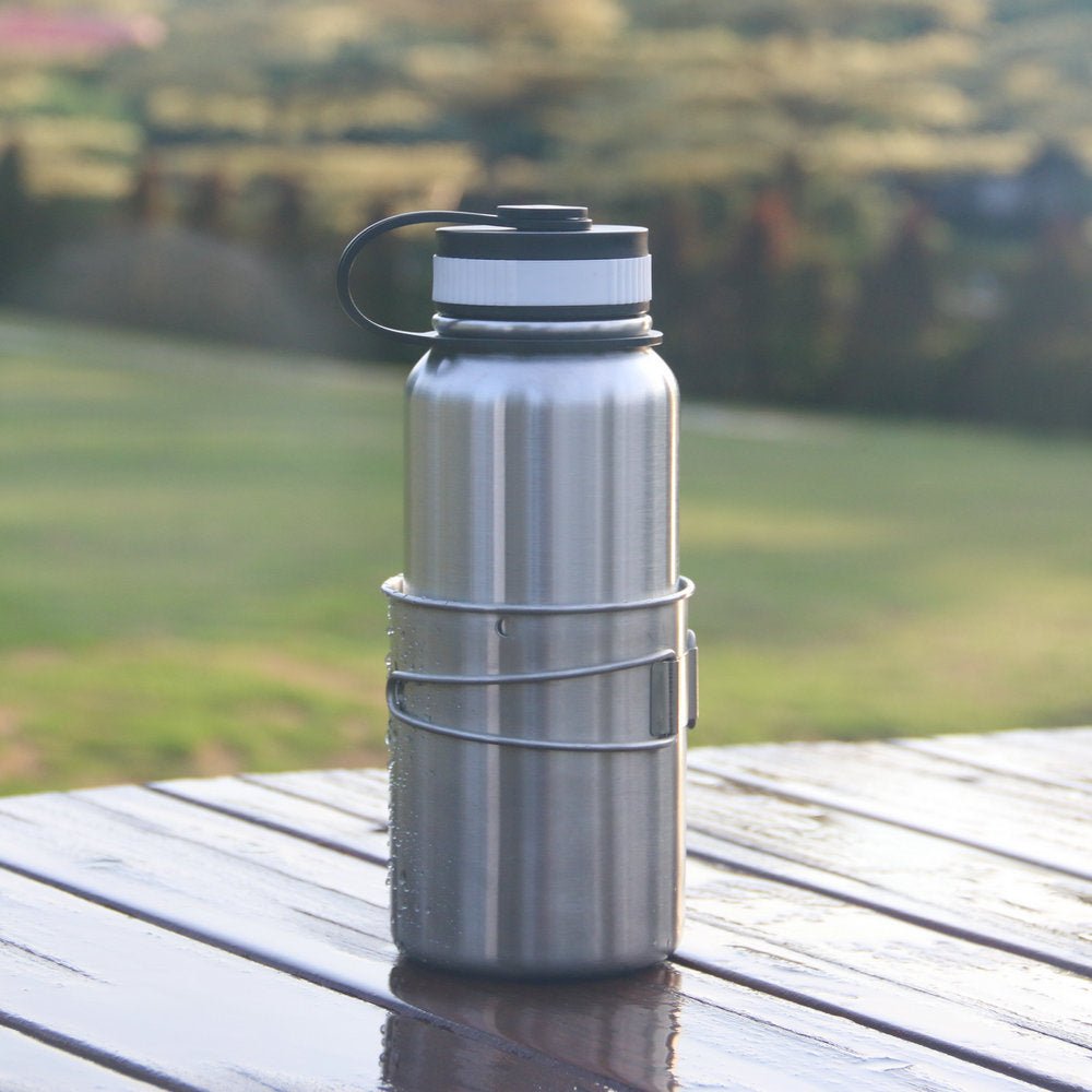 Uranbato Camping 1L stainless steel kettle + 750ML stainless steel folding water cup set, outdoor coffee cup with fish mouth support, camping water and rice boiling kettle set - URANBATO