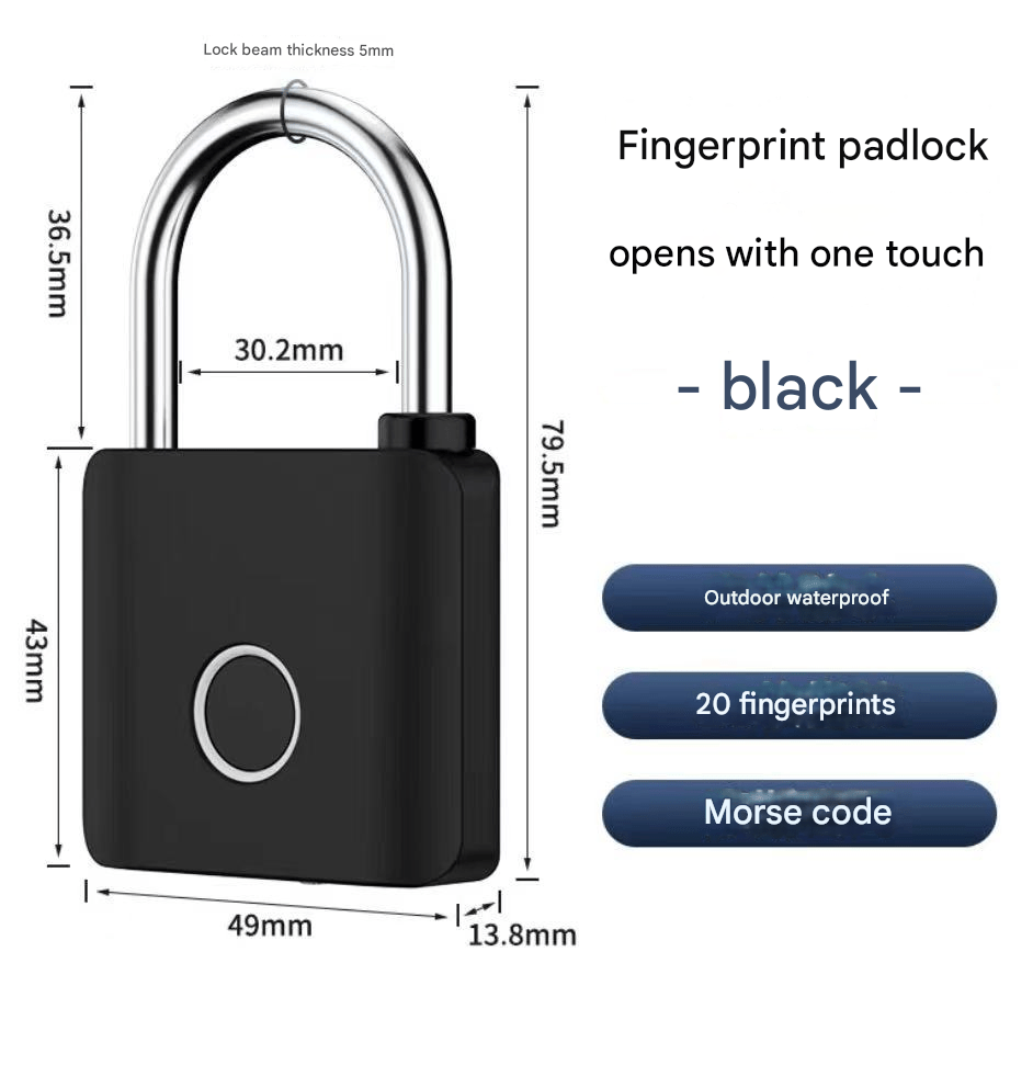 Uranbato Smart fingerprint padlock with full metal body, home warehouse courtyard gate lock, student dormitory cabinet small padlock - URANBATO