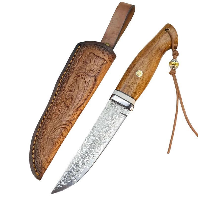 VG10 Damascus Tactical Knife,13cm San - Mai Core,Ironwood Battle Grip,60° Spear Tip,252mm - URANBATO