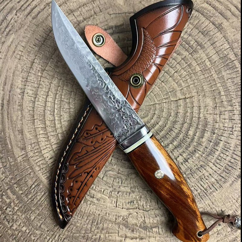 VG10 Damascus Tactical Knife,13cm San - Mai Core,Ironwood Battle Grip,60° Spear Tip,252mm - URANBATO